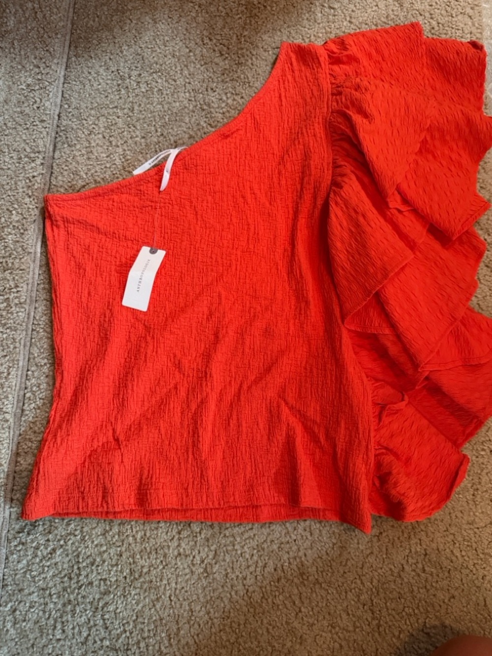 Anthropologie One-Shoulder Ruffle Crop Top - Red